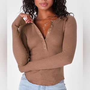 Brown Waffled Long Sleeve Buttoned Shirt